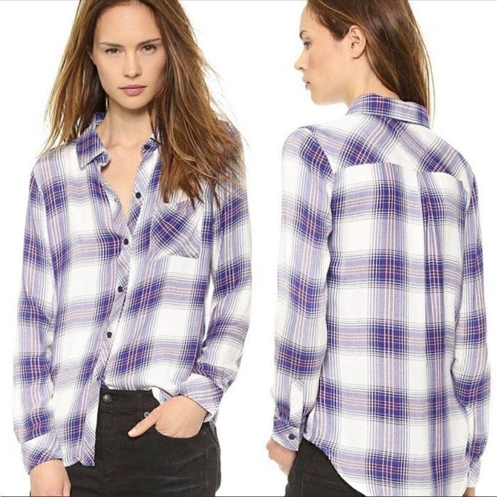 Rails Womens White Hunter Plaid Long Sleeve Pocket Button-Down Shirt Small